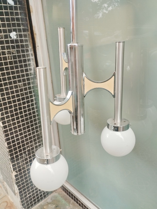 lampara techo 3esferas cristal o13 inox e27 alt 94 o43 3u